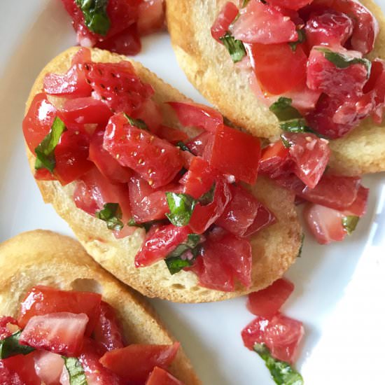 Tomato Strawberry Summer Bruschetta - Recipe photo by thirstyradish