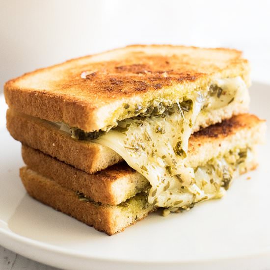 Pesto Grilled Cheese Sandwich - Recipe photo by BakingMischief