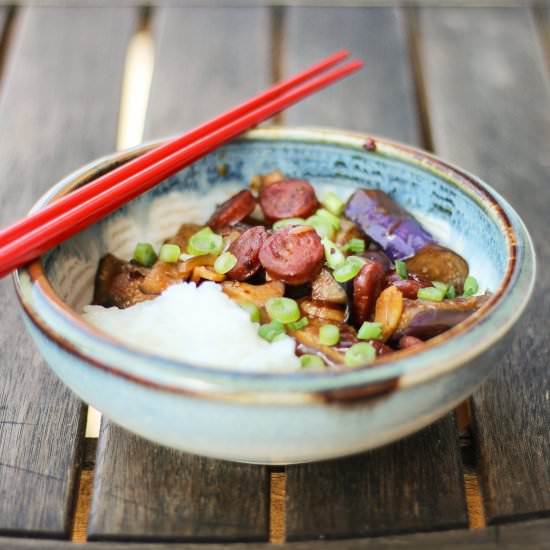 Spicy Eggplant and Sausage Stir Fry - Recipe photo by mordenh
