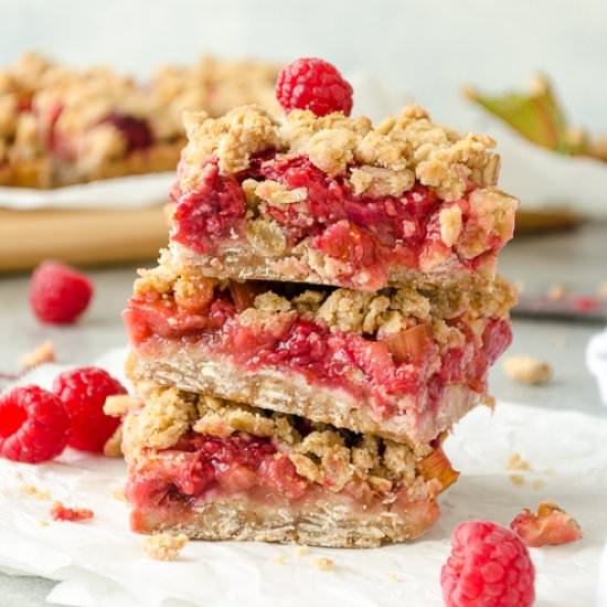 Raspberry Rhubarb Crisp Bars - Recipe photo by flavorthemoments
