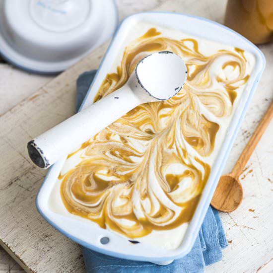 Miso Butterscotch Swirl Ice Cream - Recipe photo by heinstirred