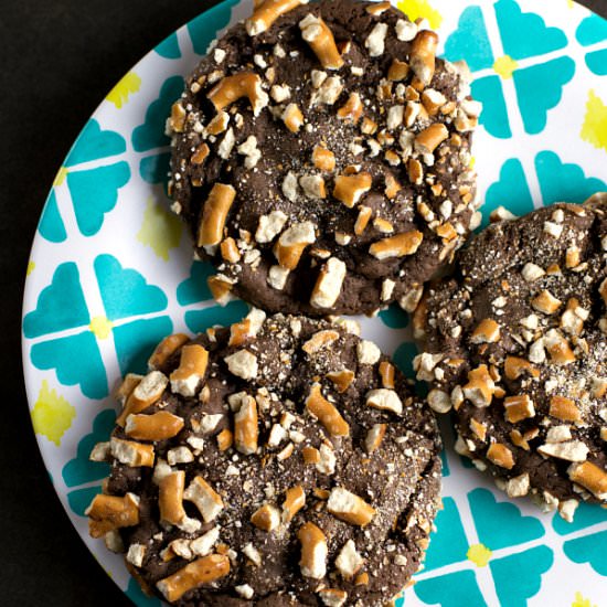 Pretzel Crusted Chocolate Cookies - Recipe photo by sweetasacookie