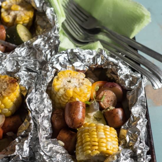 Grilled Sausage & Veggie Foil Packs - Recipe photo by Blessthismess