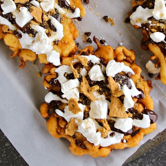 Easy Smores Funnel Cake - Recipe photo by Kleinworth &amp; Co