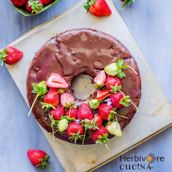 Eggless Strawberry Chocolate Cake - Recipe photo by Herbivore Cucina