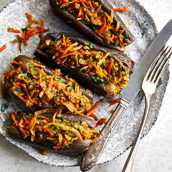 Veggie Stuffed Eggplant - Recipe photo by fitfoodaddict