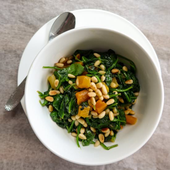 Spinach, PIne Nuts and Apricots - Recipe photo by allthatshecraves