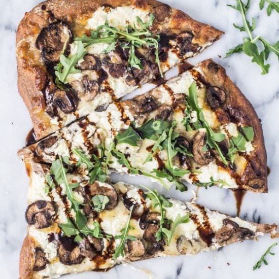 Mushroom, Goat Cheese Arugula Pizza - Recipe photo by EatGood4Life