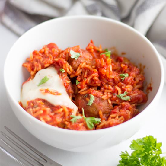 Easy One Pot Meatball & Rice Bake - Recipe photo by KitchenMason