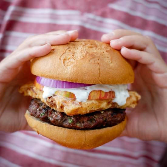 Kofta Burger with Fried Feta - Recipe photo by kumquat