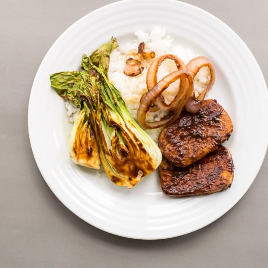 Miso-Hoisin Glazed Tofu & Bok Choy - Recipe photo by thecuriouschickpea