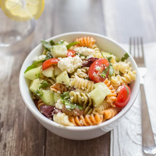 Simple Greek Pasta Salad - Recipe photo by livingwellspendingless