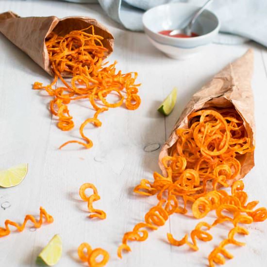 CURLY SWEET POTATO FRIES - Recipe photo by thewhitechestnut