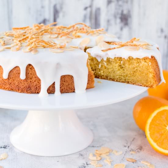 Orange Drizzle Cake + Candied Peel - Recipe photo by KitchenSanctuary