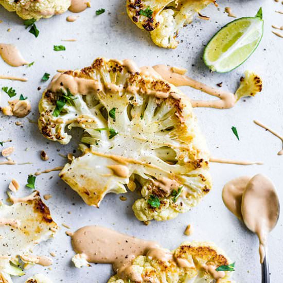 Thai Peanut Cauliflower Steaks - Recipe photo by thealmondeater