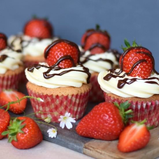 Strawberry Cupcakes w Choc Drizzle - Recipe photo by OnlyCrumbsRemain