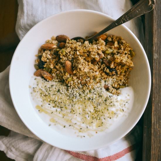 Clumpy Almond Cherry Granola - Recipe photo by youcaneatnow