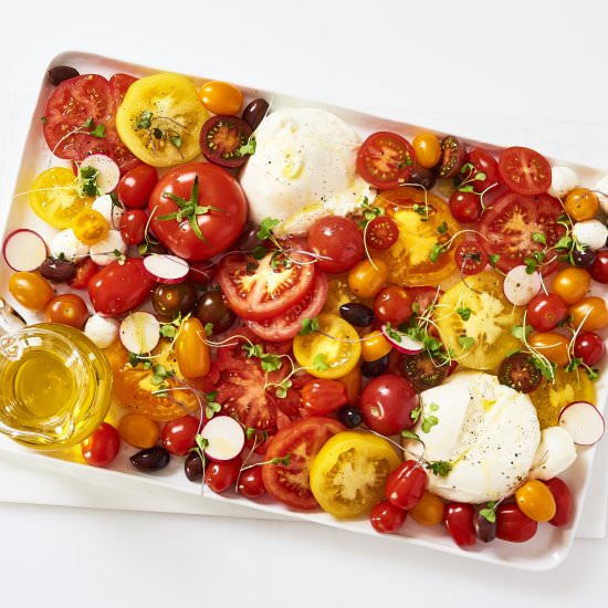 Summer Tomato Salad with Burrata - Recipe photo by BiteMeMore