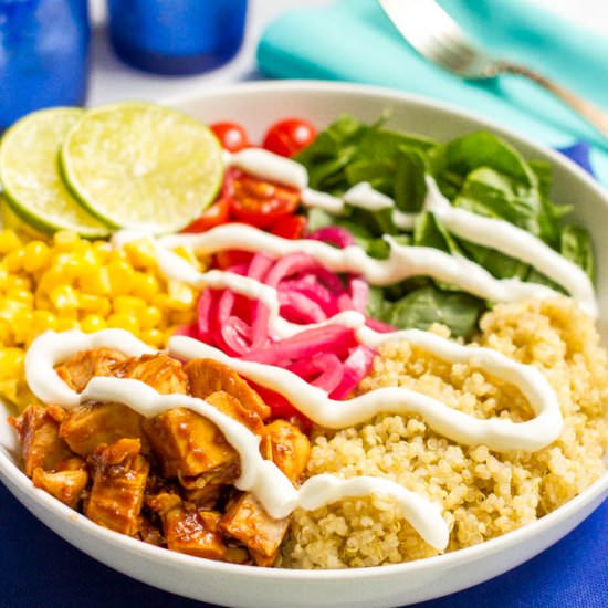 BBQ Chicken Quinoa Salad Bowls - Recipe photo by Family Food on the Table