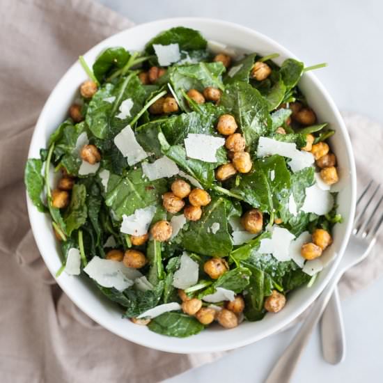 Kale Salad with Crispy Chickpeas - Recipe photo by BourbonAndHoney