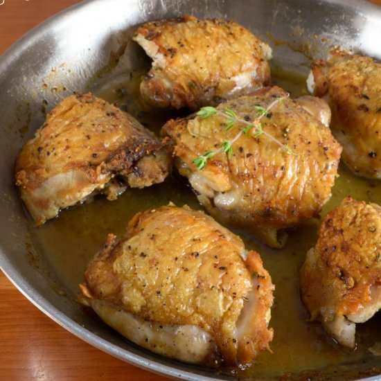 Pan Roasted Chicken Thighs - Recipe photo by For the Love of Cooking