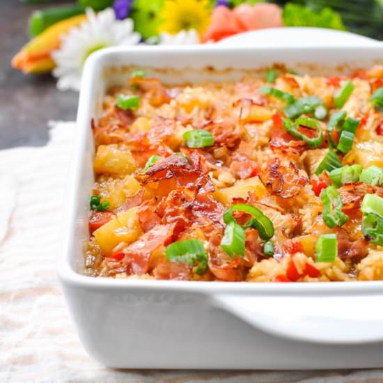 Dump & Bake Aloha Chicken and Rice - Recipe photo by The Seasoned Mom