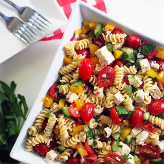 Easy Greek Pasta Salad - Recipe photo by Sneaky Mommies