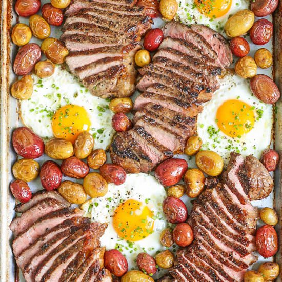 Sheet Pan Steak Eggs and Potatoes - Recipe photo by damndelicious