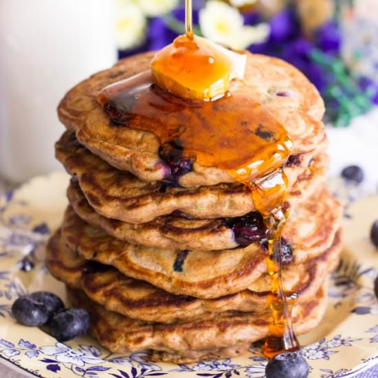 Blueberry Zucchini Bread Pancakes - Recipe photo by thegoldlininggirl