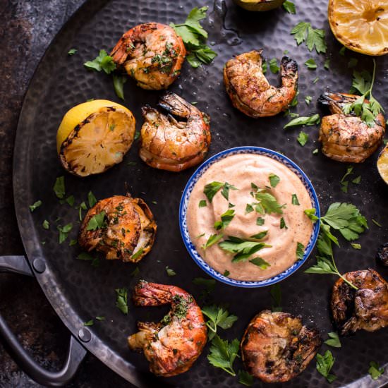Grilled Garlic Jumbo Shrimp - Recipe photo by saltandlavender