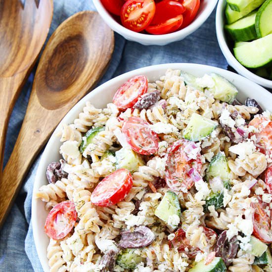 Creamy Greek Pasta Salad - Recipe photo by twopeasandtheirpod