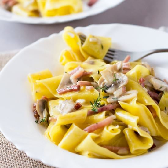 Speck & Mushroom Pappardelle - Recipe photo by Inside the rustic kitchen