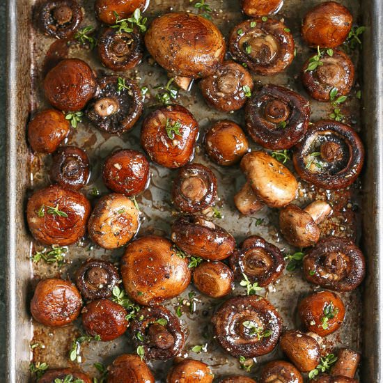 Sheet Pan Garlic Butter Mushrooms - Recipe photo by damndelicious