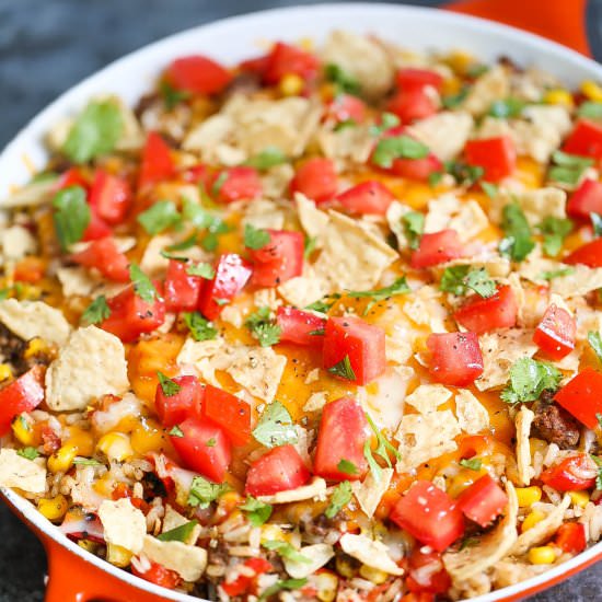 One Pot Nacho Beef Skillet - Recipe photo by damndelicious