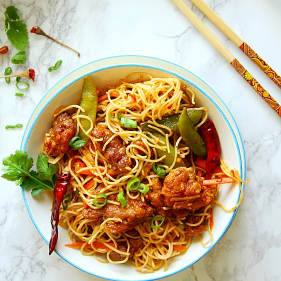 SPICY SZECHUAN CHICKEN NOODLE BOWL - Recipe photo by Happy And Harried