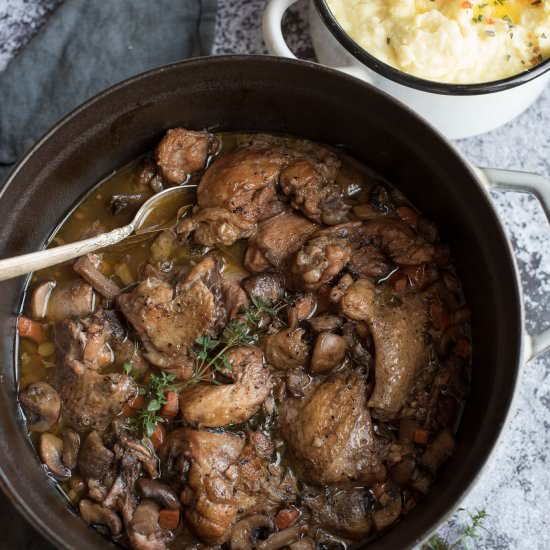 COQ AU VIN & GARLIC POTATOES - Recipe photo by Gastro Senses