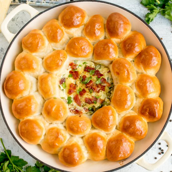 Dough Balls + creamy spinach/bacon - Recipe photo by KitchenSanctuary