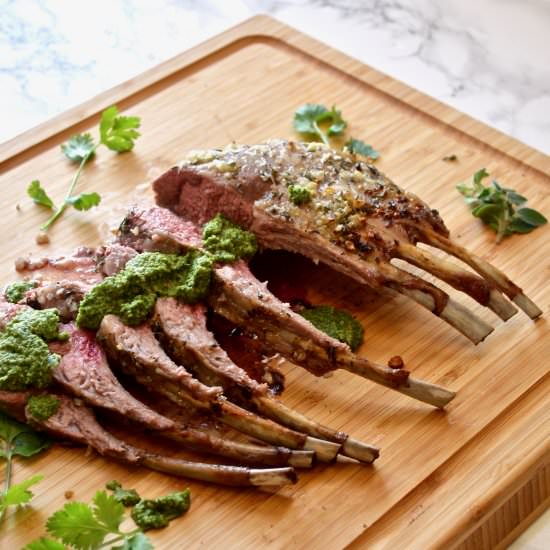 Rack of Lamb with Chimichurri Sauce - Recipe photo by anunblurredlady