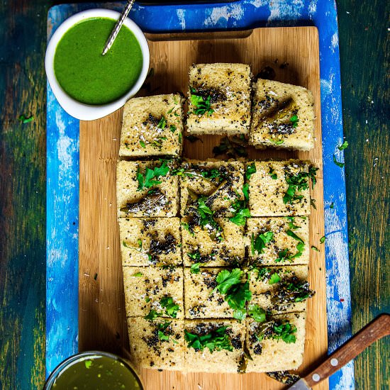 Instant Oats Rava Dhokla - Recipe photo by Anu@MyGingerGarlicKitchen
