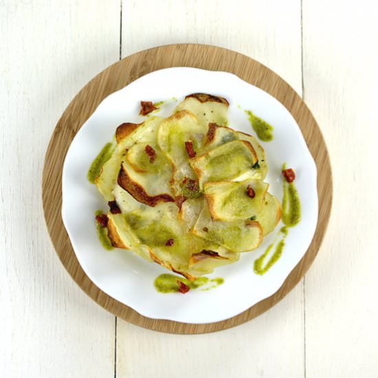 Tofu and Pesto Small Potato Tart - Recipe photo by agourmetfoodblog