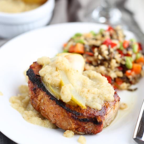Pork Chops with Pear & Ginger Sauce - Recipe photo by 3ScoopsofSugar