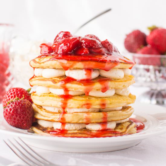 Strawberry Cheesecake Pancakes - Recipe photo by A baJillian Recipes