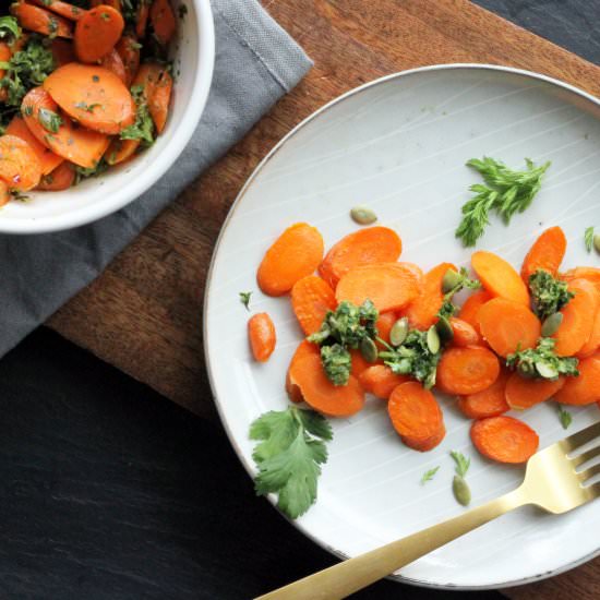 Roasted Carrots with Pesto - Recipe photo by organicallymandy