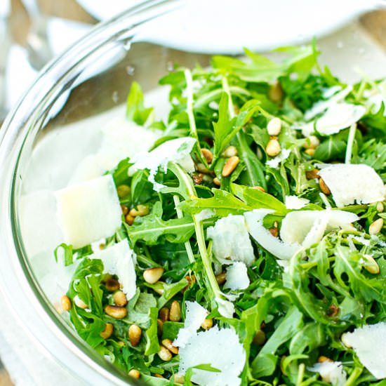 Arugula Parmesan Pine Nut Salad - Recipe photo by nourishandfete
