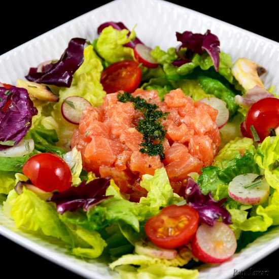 Salmon Tartar Over Mixed Salad - Recipe photo by pattysaveurs