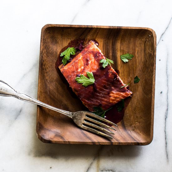 Grilled Salmon with Red Wine Sauce - Recipe photo by apleasantlittlekitchen