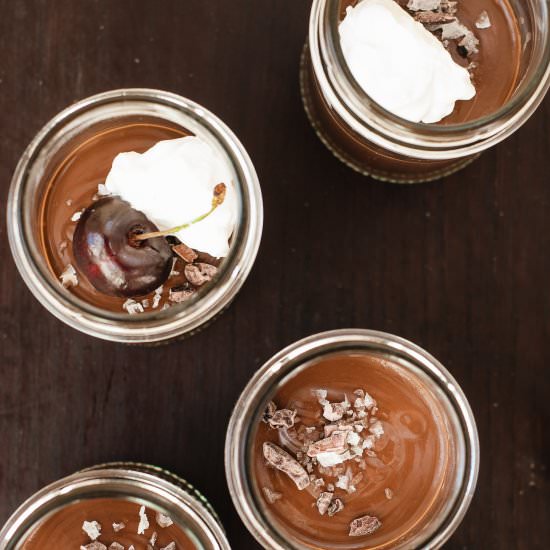 salted dark chocolate pots de creme - Recipe photo by kumquat