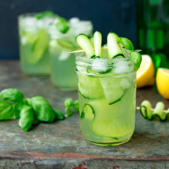 Gin and cucumber basil smash - Recipe photo by KitchenSanctuary