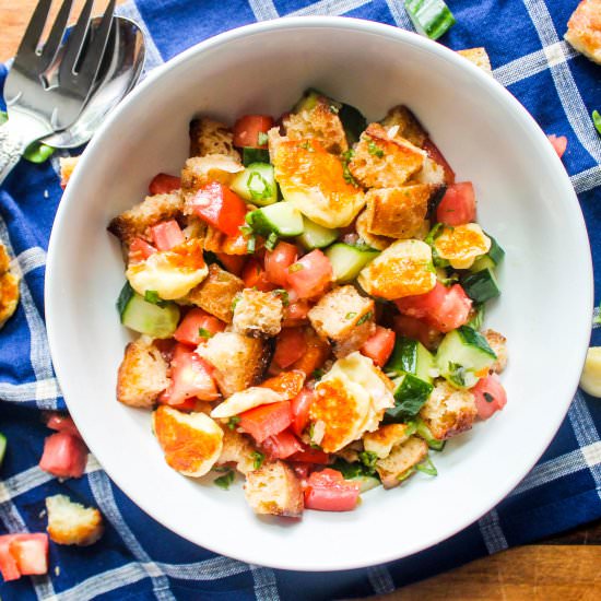 Grilled Cheese Curd Panzanella - Recipe photo by Allons-Eat