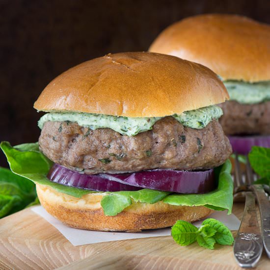 Minted Lamb Burgers - Recipe photo by CharlottesLivelyKitchen